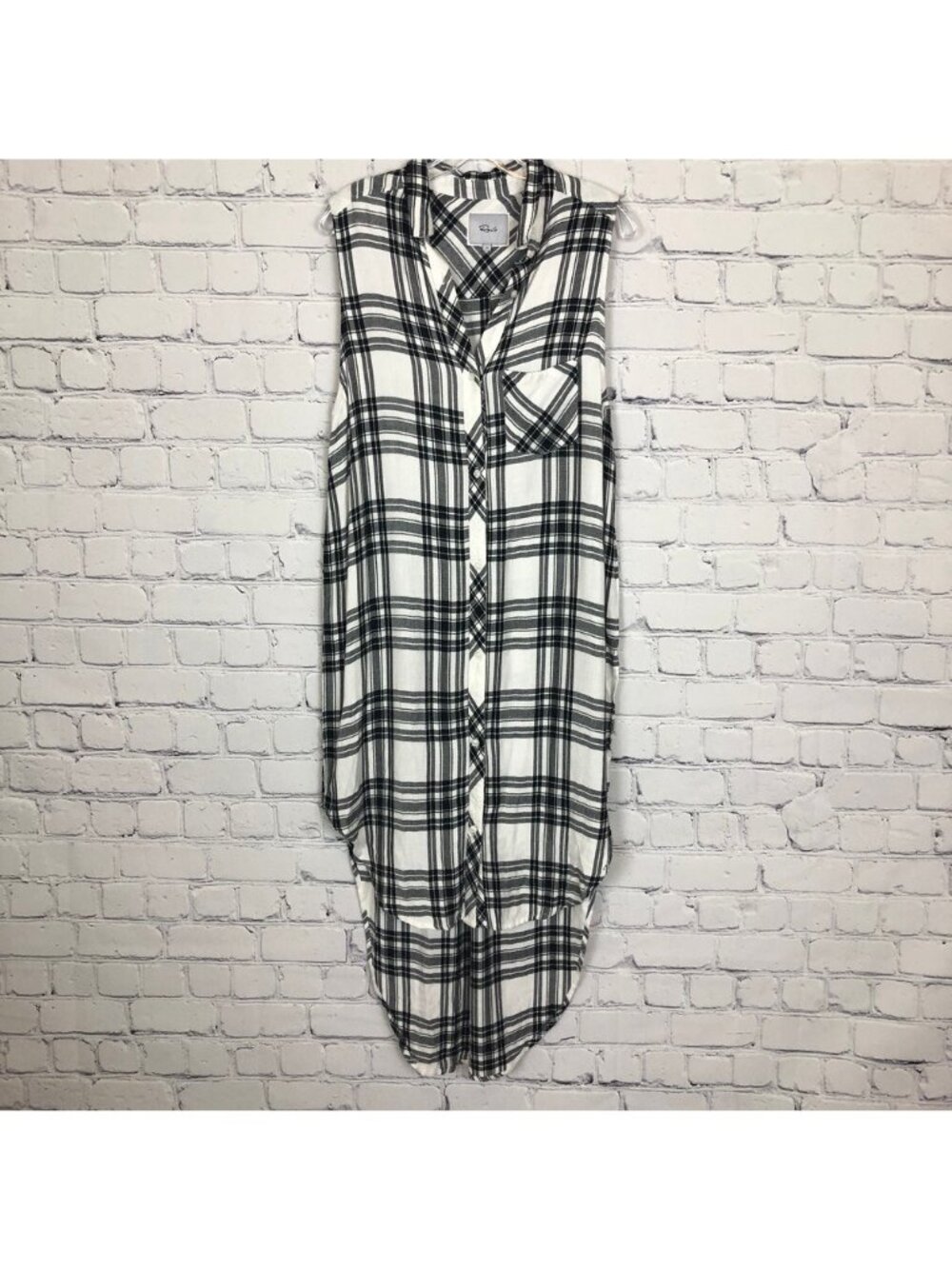 Rails Jordyn Split Side Tunic Size L White Ebony Buttondown Sleeveless